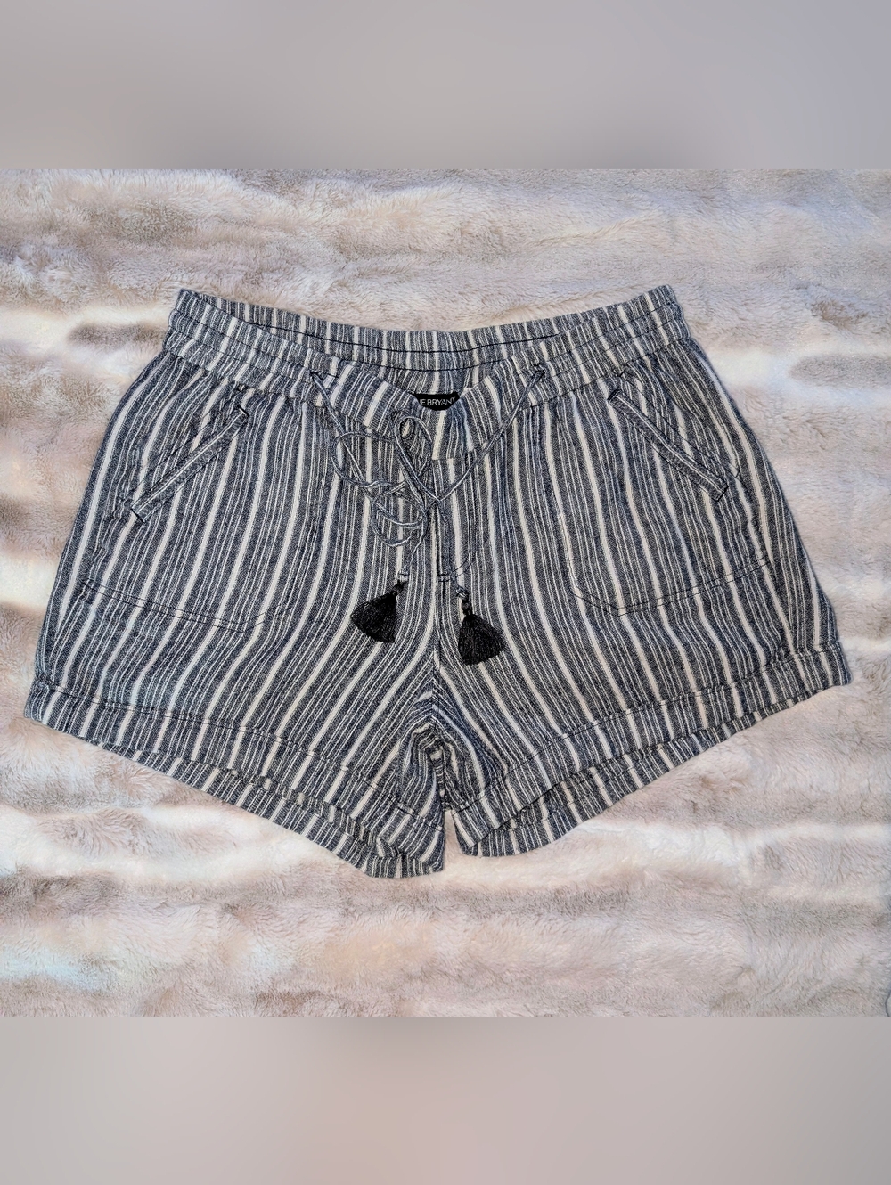 Lane Bryant Striped Linen Blend Shorts |18/20 | Blue White | Tassel Tie| Pockets